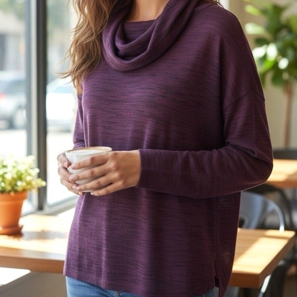 Jones New York Cowl Neck Sweater Womens 1X Purple Space Dye Stretch Knit Top
